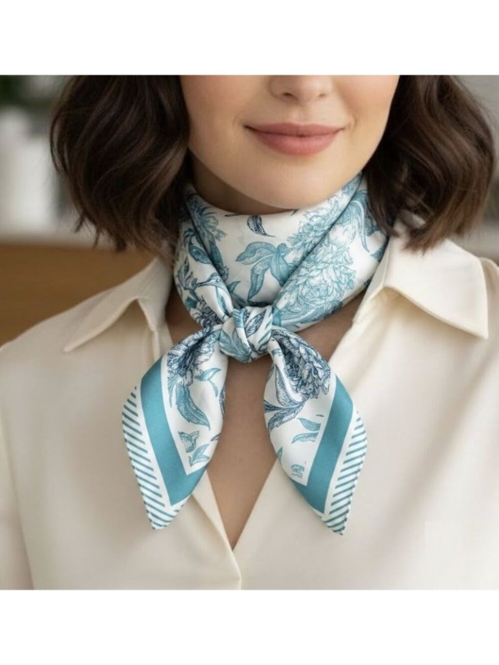 ❤️ Elegant Bandana Square Silky Soft Scarf Floral Geometric Teal headband hijab